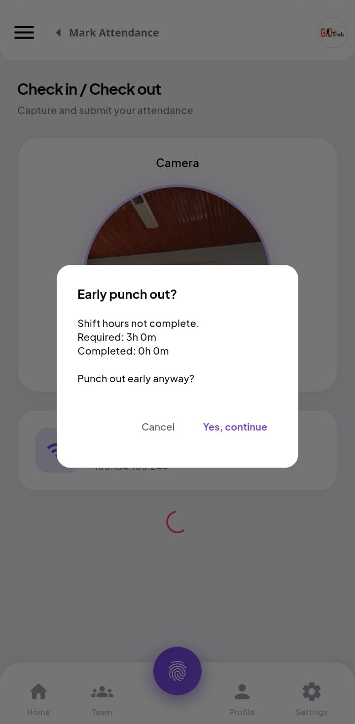 PayrollX employee app punch out screen